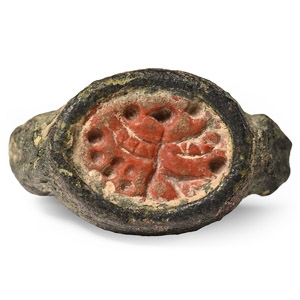 Egypto-Phoenician Hardstone Scaraboid Set in Bronze Pendant