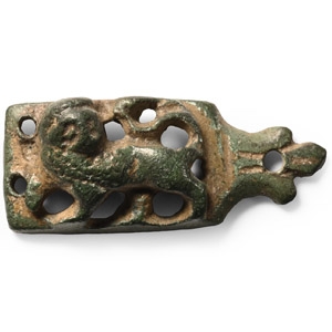 Medieval Gilt Bronze Mount with Lion