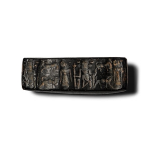 Western Asiatic Black Stone Stamp Seal with Processional Scene