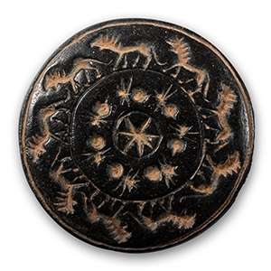 Western Asiatic Circular Black Stone Seal with Lion Procession