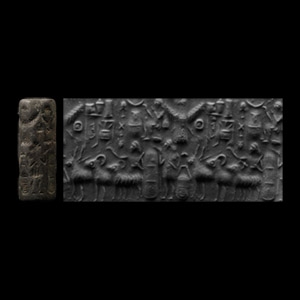 Western Asiatic Stone Cylinder Seal with Winged Figure