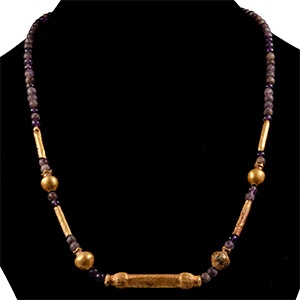 Mesopotamian Amethyst and Gold Bead Necklace