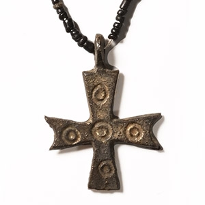 Byzantine Bronze Cross with Black Glass Beads