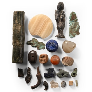Egyptian Alabaster Kohl Pot Lid and Other Items