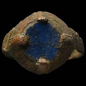 Western Asiatic Bronze Ring with Blue Glass Gemstone