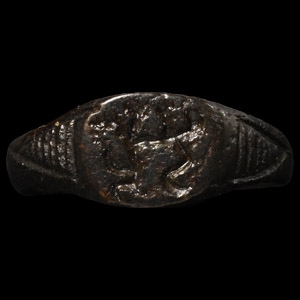 Medieval Bronze Ring with Prancing Lion