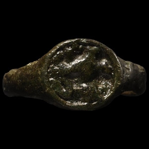 Medieval Bronze Ring with Prancing Human-Headed Lion