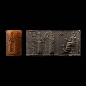 Akkadian Alabaster Cylinder Seal of Kiruzum (or Hurruzum), Servant of (the Goddess) Ninsianna