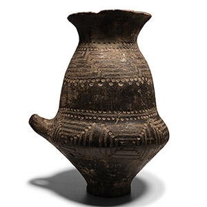 Large Villanovan Geometric Black-Glazed Vase with Handle