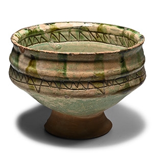 Byzantine Green Glazed Sgraffito Footed Bowl