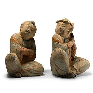 Chinese Tang Terracotta Pair of Boys
