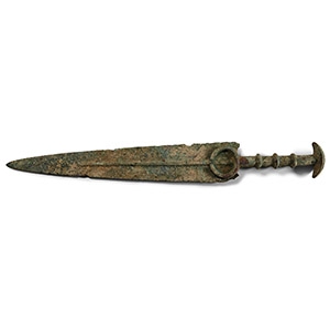 Luristan Bronze Short Sword with Integral Hilt with Crescent Pommel