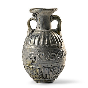 Roman Sidonian Mould-Blown Two-Handled Flask with Silver Iridescence