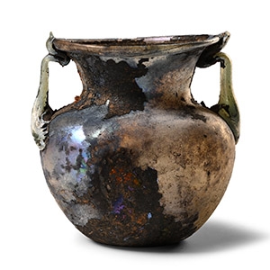 Roman Glass Double-Handled Iridescent Flask