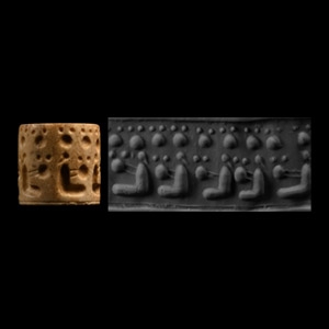 Jemdet Nasr Type White Stone Cylinder Seal with Seated Figures