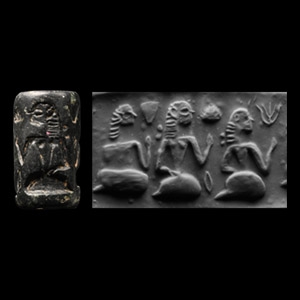 Sumerian Black Stone Cylinder Seal with Female Figures
