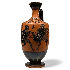Greek Attic Black-Figure Lekythos with Combat Scene