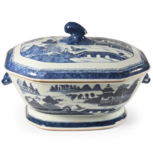 Diana Cargo Shipwreck Large Glazed Blue and White Lidded Terrine