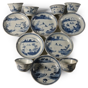 Ca Mau Cargo Shipwreck Glazed Blue and White Tea Bowl and Dish Set