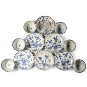 Ca Mau Cargo Shipwreck Glazed Blue and White Tea Bowl and Dish Set