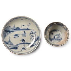Ca Mau Cargo Shipwreck Glazed Blue and White Tea Bowl and Dish Set