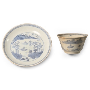 Ca Mau Cargo Shipwreck Glazed Blue and White Tea Bowl and Dish Set