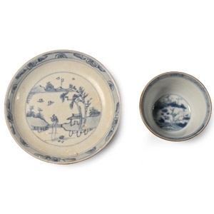 Ca Mau Cargo Shipwreck Glazed Blue and White Tea Bowl and Dish Set