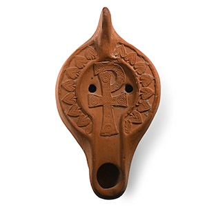 Byzantine Terracotta Oil Lamp with Chi Rho