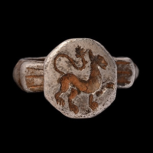 Medieval Silver Ring with Lion