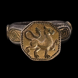 Post Medieval Silver-Gilt Ring with Lion