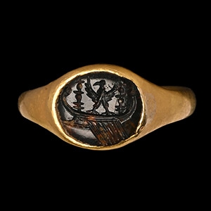 Roman Gold Ring with Jasper Bireme Gemstone