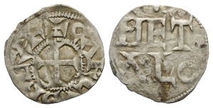 Carolingians, Charles the Simple, as Charles IV, King of West Francia, AR Denier.