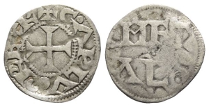 Carolingians, Charles the Simple, as Charles IV, King of West Francia, AR Denier.