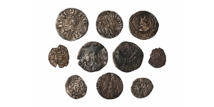 Group of Nine (9) British AR Coins and One (1) Venetian AR Soldino.