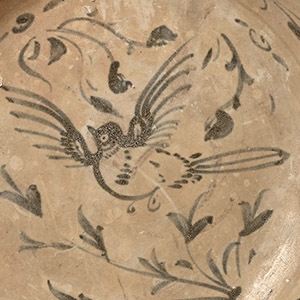 Large Hoi An Shipwreck Glazed Blue and White Bowl with Bird