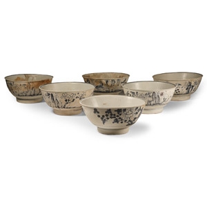 Large Tek Sing Treasure Shipwreck Glazed Blue and White Bowl Set