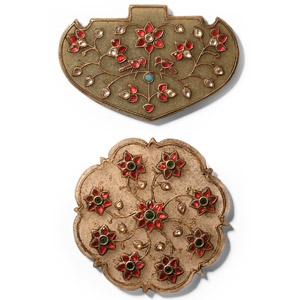 Jadeite Roundel and Pendant with Rubies and Other Cabochons