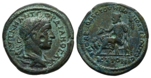 Gordian III AE Tetrassarion of Nicopolis ad Istrum, Moesia Inferior.