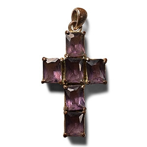 Silvered Cross Pendant with Amethyst Gemstones