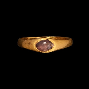 The Oswestry Medieval Gold Bishops Stirrup Ring with Amethyst Cabochon