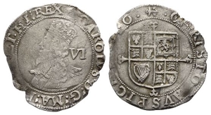 England. Stuart, Charles I AR Sixpence.