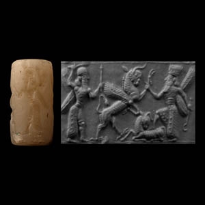 Late Babylonian Alabaster Cylinder Seal with Winged King