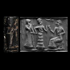 Neo Sumerian Hardstone Cylinder Seal with Worship Scene