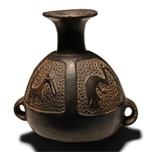 Pre Columbian Black Ware Vessel with Birds