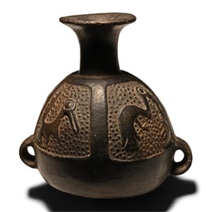 Pre-Columbian Black Ware Vessel with Birds