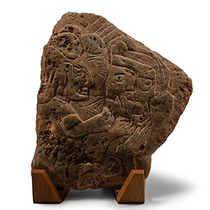 Pre-Columbian Maya Stone Plaque with Opposing Figures