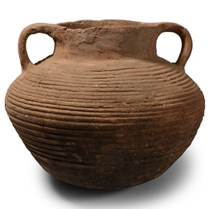 Roman Ribbed Terracotta Jar with Handles