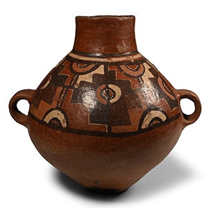 Pre-Columbian Chupicuaro Painted Terracotta Vessel with Loop Handles