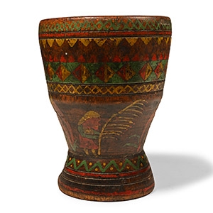 Pre-Columbian Inca Painted Wood Kero with Figures