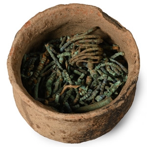 Viking Period Bronze Necklace Bead and Ring Hoard Group